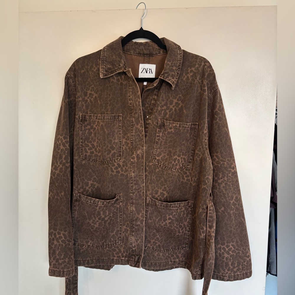 Zara Brown Animal Print Utility Jacket